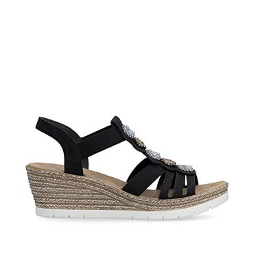 Rieker Elasticated Wedge Sandal - Black